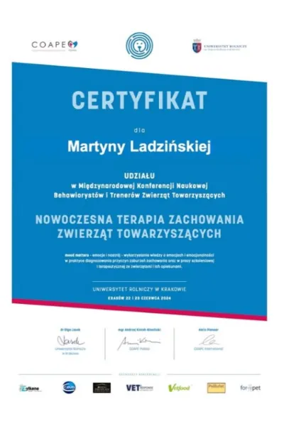 nowoczesna terapia zachowania zwierząt towarzyszących COAPE